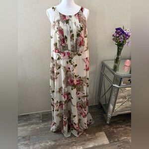 White Floral Maxi Dress with Pink Roses